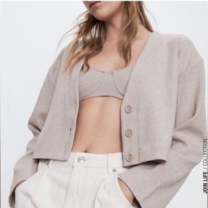 Zara | (2 piece set) knit bralette/cardigan (S) ribbed taupe